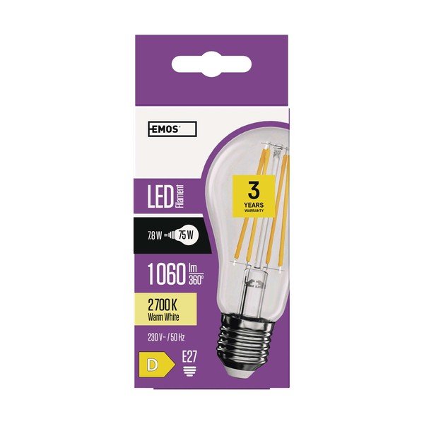 Lampadina LED bianco caldo E27, 8 W - EMOS-image-1