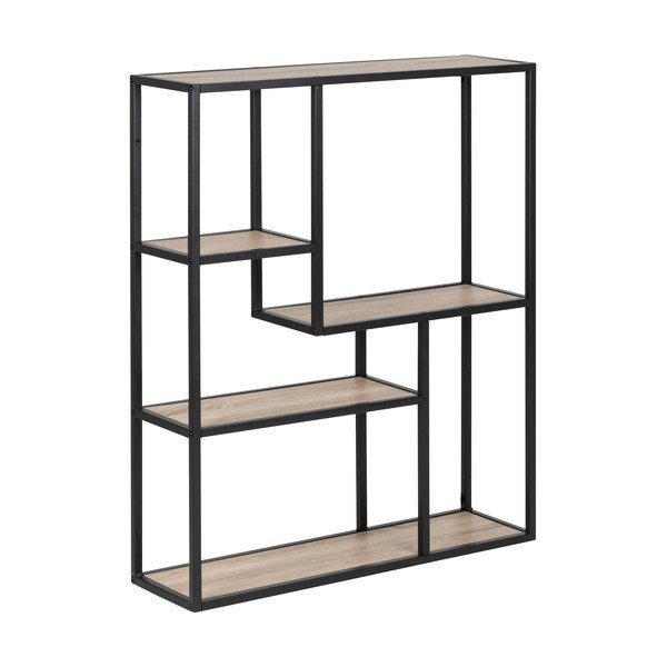 Libreria da parete nera-color legno naturale effetto rovere sonoma 75x91 cm Seaford - Actona-image-2