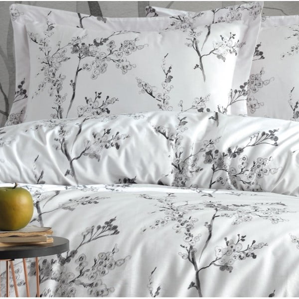 Set copripiumino e federa bianco/grigio in cotone renforcé per letto singolo 140x200 cm White Floral – Mila Home Luxury-image-4