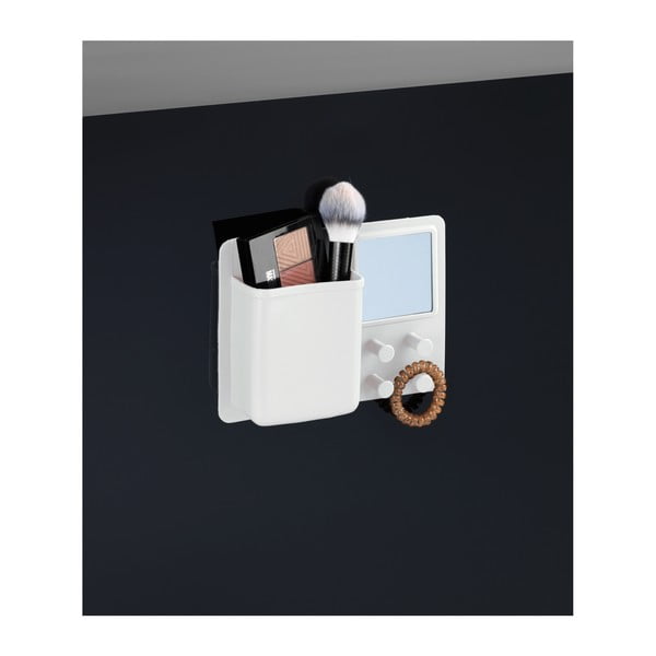 Organizzatore da parete in silicone bianco con ganci e specchio Ampio - Wenko-image-3