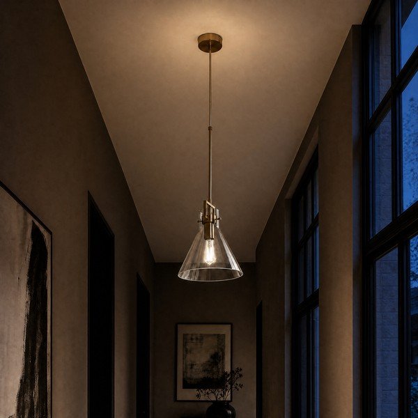 Lampadario dorato in metallo con paralume in vetro ø 25 cm Trieste – Premier Housewares-image-1