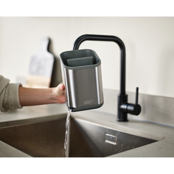 Scolapiatti per posate color argento lucido in acciaio inox 11x11,5 cm Duo Steel – Joseph Joseph-image-3