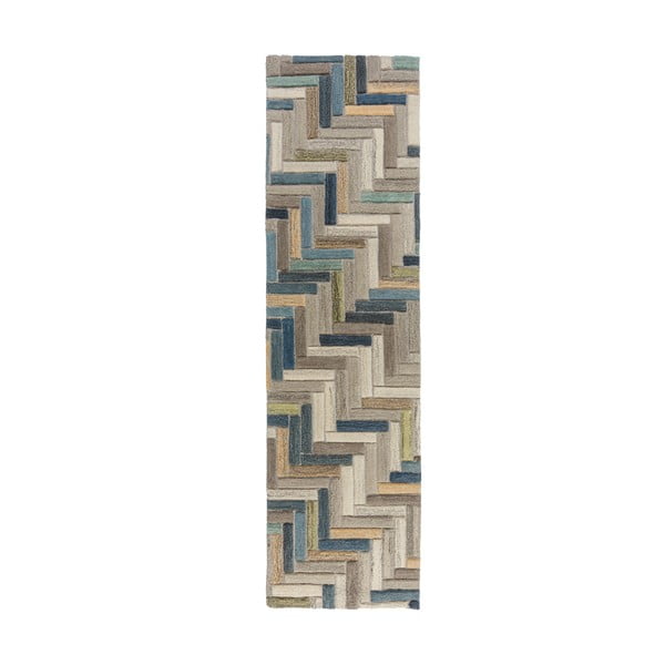 Tappeto in lana blu/grigio 60x230 cm Russo - Flair Rugs