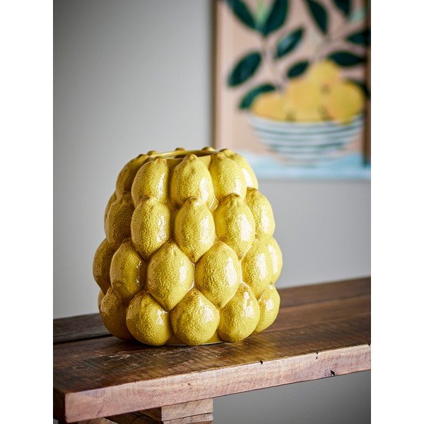 Vaso giallo in gres dipinto a mano (altezza totale 22 cm) Limone – Bloomingville-image-3