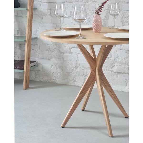 Tavolo da pranzo rotondo con piano effetto frassino allungabile 45x90 cm Jubi – Ragaba-image-3