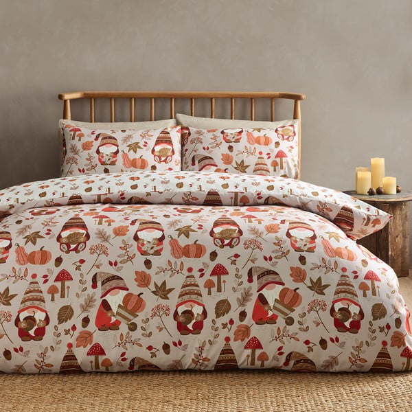 Set copripiumino e federa arancione e marrone per letto singolo 135x200 cm Woodland Gonks – Catherine Lansfield-image-1