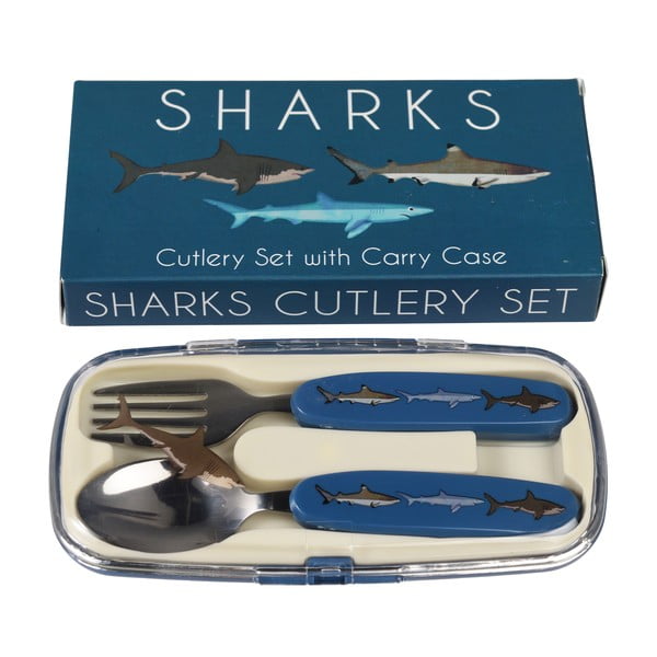 Posate per bambini blu in acciaio inox 2 pz Sharks – Rex London-image-2