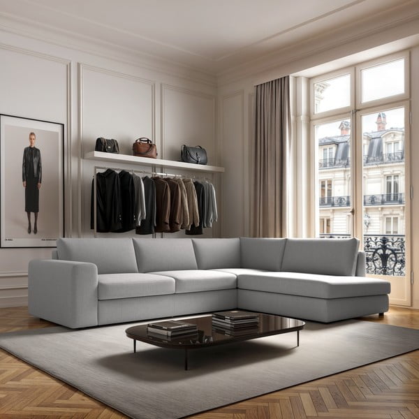 Divano angolare grigio chiaro (con penisola a destra e forma a L) Baga – Rodier-image-1