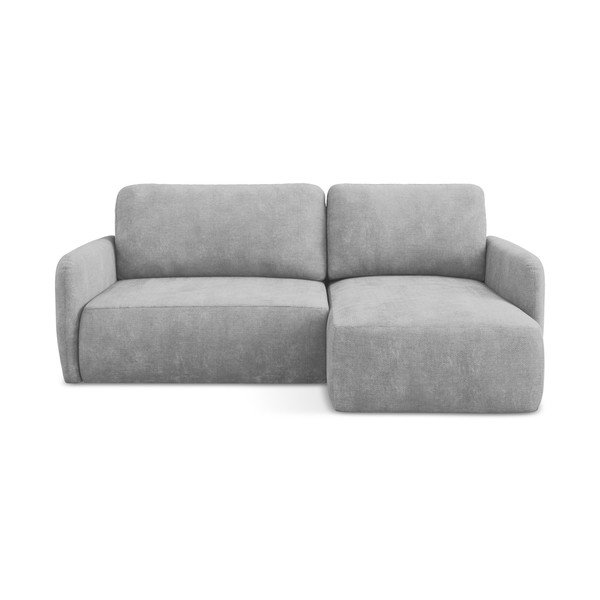 Divano angolare grigio chiaro allungabile/con contenitore (con penisola a destra/con chaise lounge) con rivestimento in ciniglia Lilo – Makamii