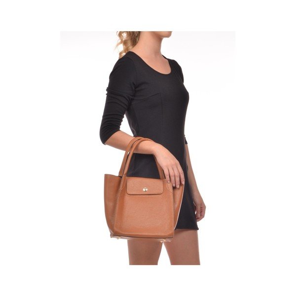Koňakově hnědá kožená kabelka Roberta M Pola Cognac-image-3