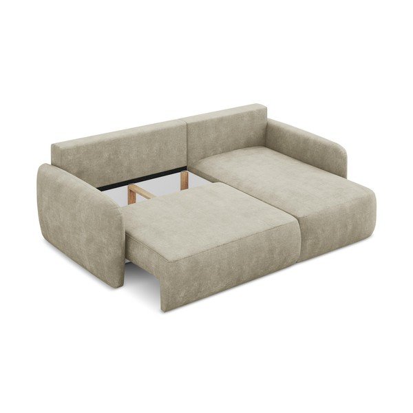 Divano angolare beige allungabile/con contenitore (con penisola a destra/con chaise lounge) con rivestimento in ciniglia Lilo – Makamii-image-3