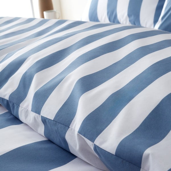 Biancheria da letto matrimoniale bianca e blu 200x200 cm Cove Stripe - Catherine Lansfield-image-4