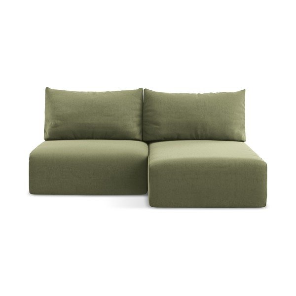 Divano angolare verde allungabile/con contenitore (con penisola a destra/con chaise lounge) con rivestimento in velluto Kalena – Makamii