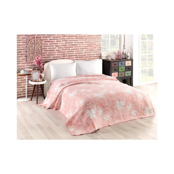 Coperta rosa con misto cotone Foglie, 180 x 220 cm - Kate Louise
