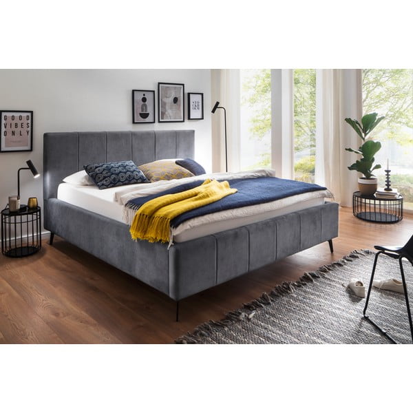 Letto matrimoniale imbottito color antracite con contenitore con rete inclusa 160x200 cm Lizzano – Meise Möbel-image-1