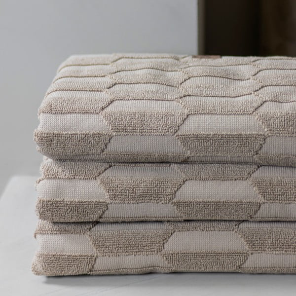 Telo da bagno in cotone beige 70x133 cm Geo - Mette Ditmer Denmark-image-1