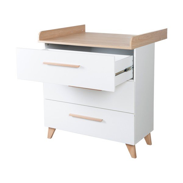 Cassettiera per bambini bianca con effetto rovere con fasciatoio 88,5x99x76 cm Léon – Roba-image-3