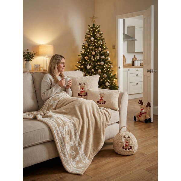 Coperta beige in flanella a tema natalizio 130x160 cm XMAS – Tiseco Home Studio-image-2