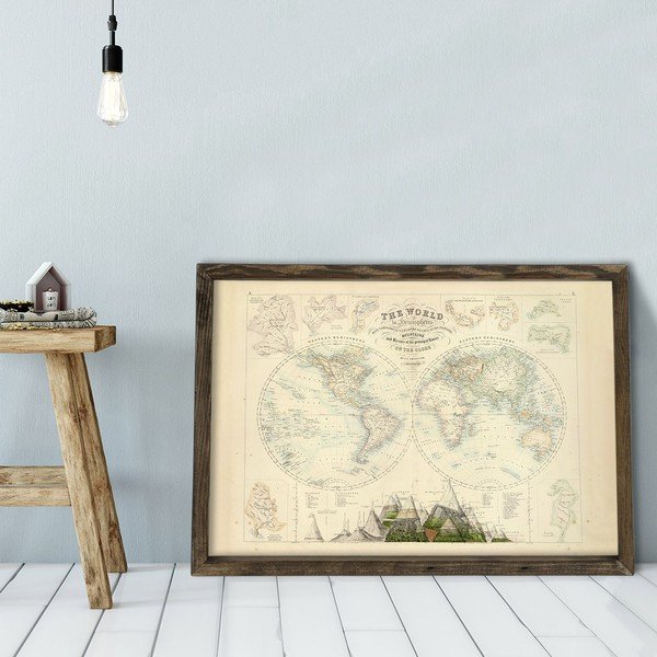 Quadro in cornice di legno Globe, 70 x 50 cm - Evila Originals-image-1