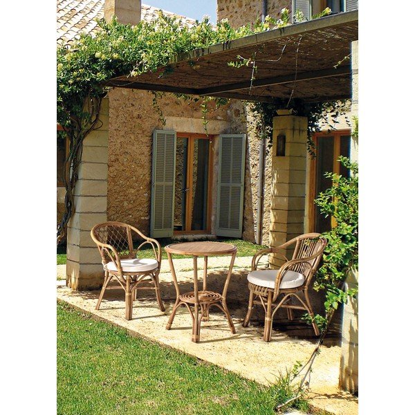 Sedia da esterno di colore naturale in legno massiccio/in rattan Athina – Bizzotto-image-1