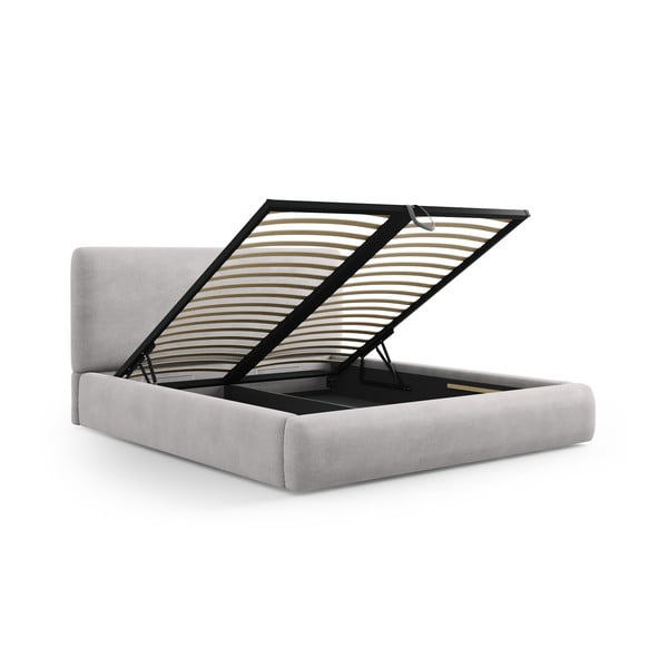 Letto matrimoniale imbottito grigio con contenitore e doghe 140x200 cm Colonel - Cosmopolitan Design-image-1