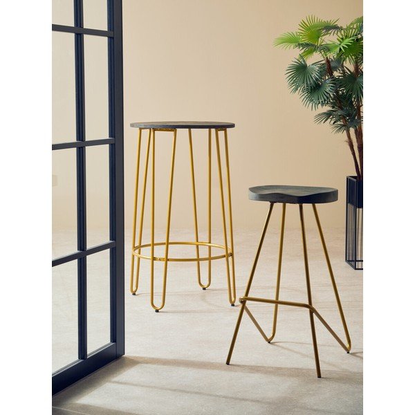 Sedia da bar dorata/di colore naturale in olmo massiccio (altezza della seduta 78 cm) District – Premier Housewares-image-3