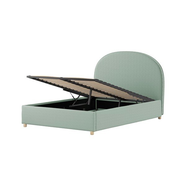 Letto matrimoniale imbottito verde con contenitore con rete inclusa 140x200 cm Moon – Vipack-image-4