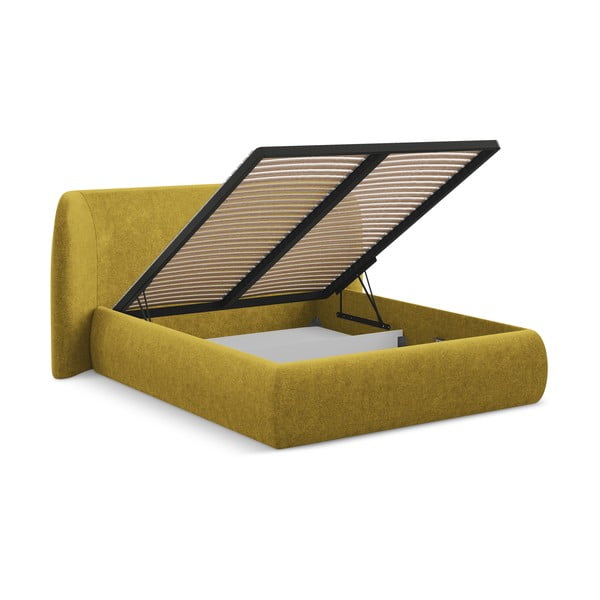 Letto matrimoniale imbottito color senape con contenitore con griglia 180x200 cm Hauke - Makamii-image-2