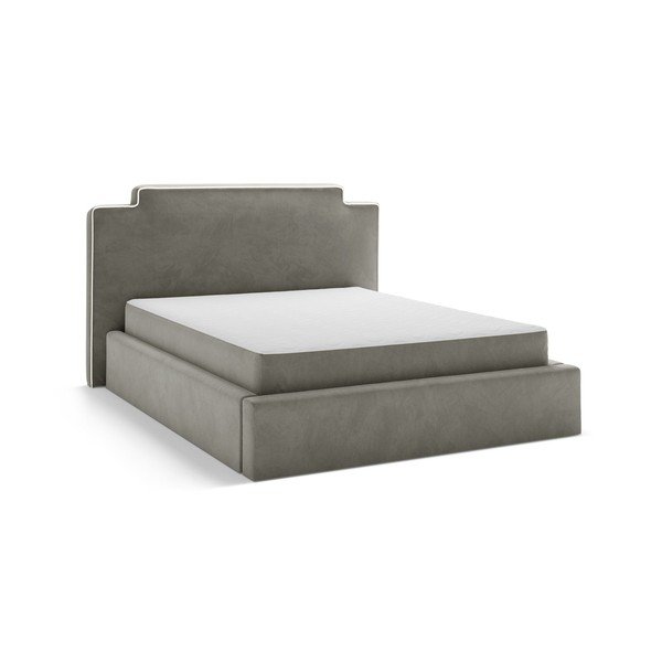 Letto matrimoniale imbottito grigio scuro con contenitore con rete inclusa 160x200 cm Princess – Micadoni -image-1