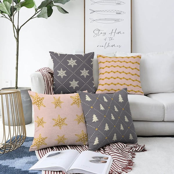 Set di 4 federe natalizie in ciniglia Merry Christmas, 55 x 55 cm - Minimalist Cushion Covers