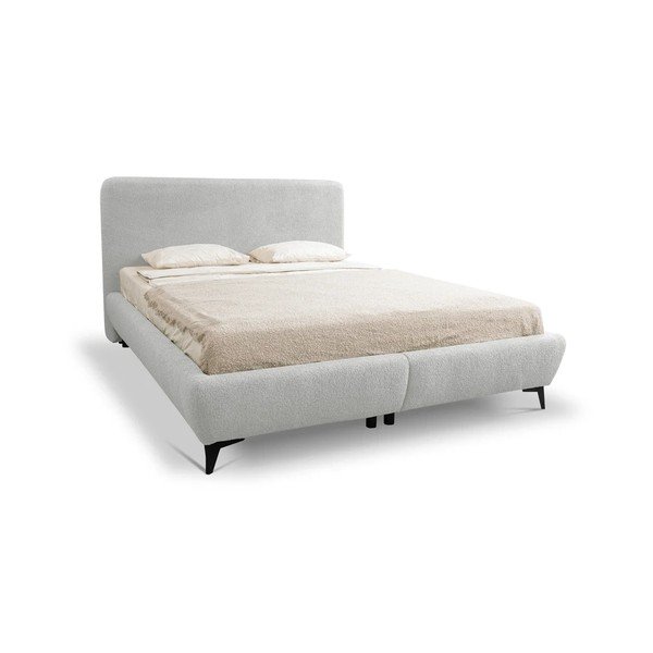 Letto matrimoniale imbottito grigio chiaro con contenitore con rete inclusa 140x200 cm Makapu – Makamii