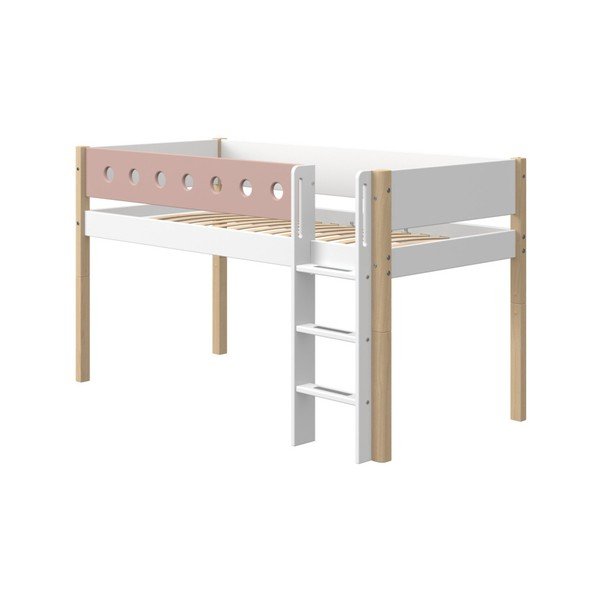 Růžovo-bílá dětská postel s nohami z březového dřeva Flexa White, výška 120 cm