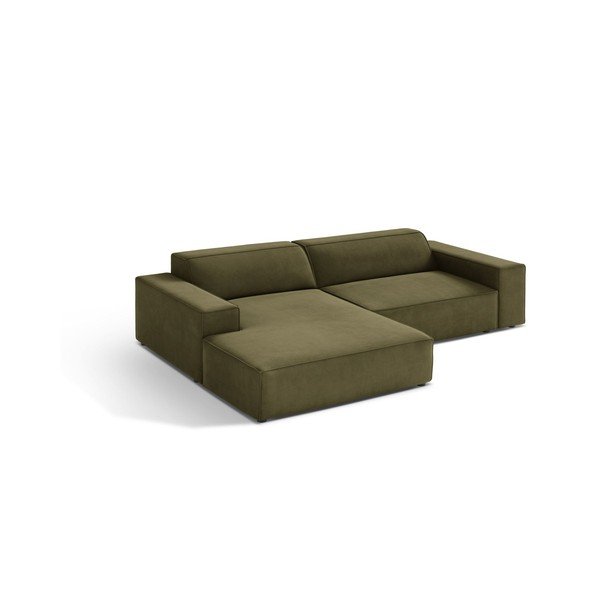Divano angolare componibile color kaki (con penisola a sinistra/con chaise lounge) con rivestimento in velluto Jodie – Micadoni 