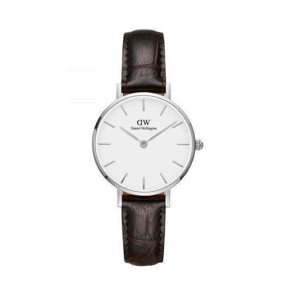 Orologio da donna con cinturino in pelle e quadrante bianco con dettagli argentati Petite York, ⌀ 28 mm - Daniel Wellington