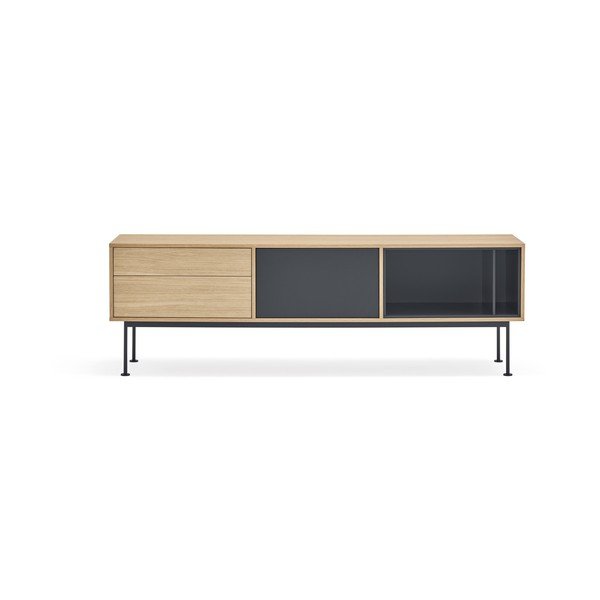 Cassettiera TV grigio antracite con impiallacciatura in rovere Yoko - Teulat