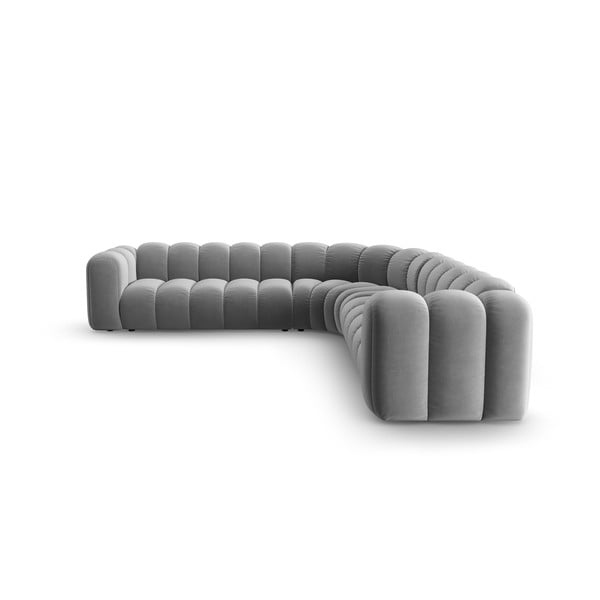 Divano angolare componibile grigio chiaro con rivestimento in velluto Lupine – Micadoni -image-2