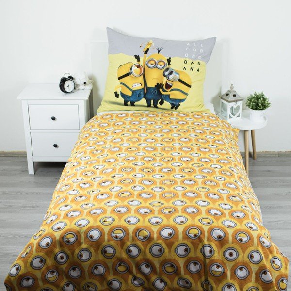 Set copripiumino e federa da bambini giallo/grigio in cotone per letto singolo 140x200 cm Mimoni All for One – Jerry Fabrics-image-2