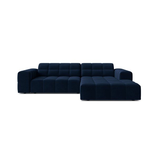Divano angolare blu scuro (con penisola a destra/con chaise lounge) con rivestimento in velluto Chicago – Cosmopolitan Design