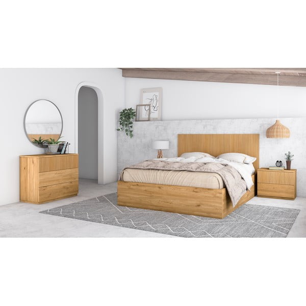 Cassettiera bassa in rovere decorato in colore naturale 100x72 cm Rayana - Marckeric-image-1