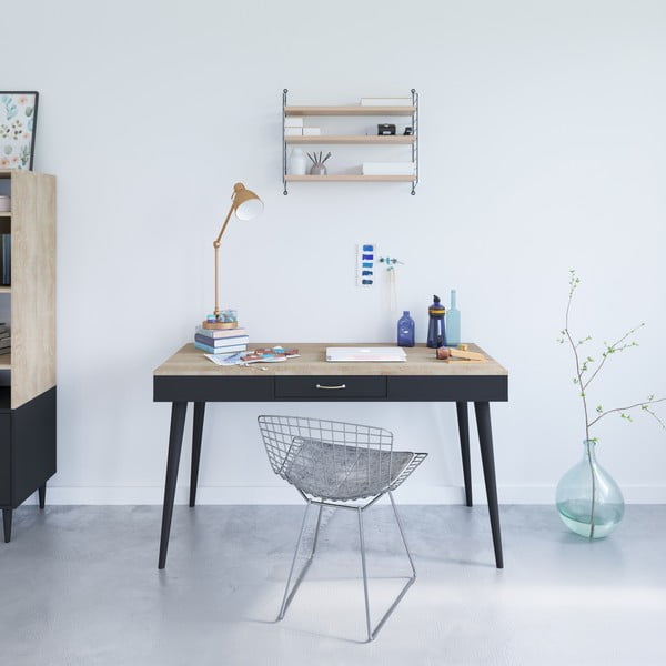 Scrivania nera con piano in rovere 134x59 cm Horizon - TemaHome-image-1
