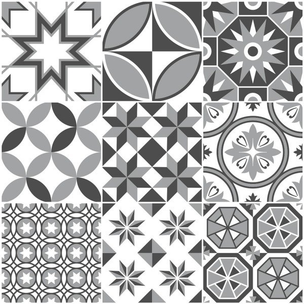 Set di 9 adesivi murali Wall Decal Tiles Azulejos Shades of Gray Sotchi, 15 x 15 cm - Ambiance-image-1