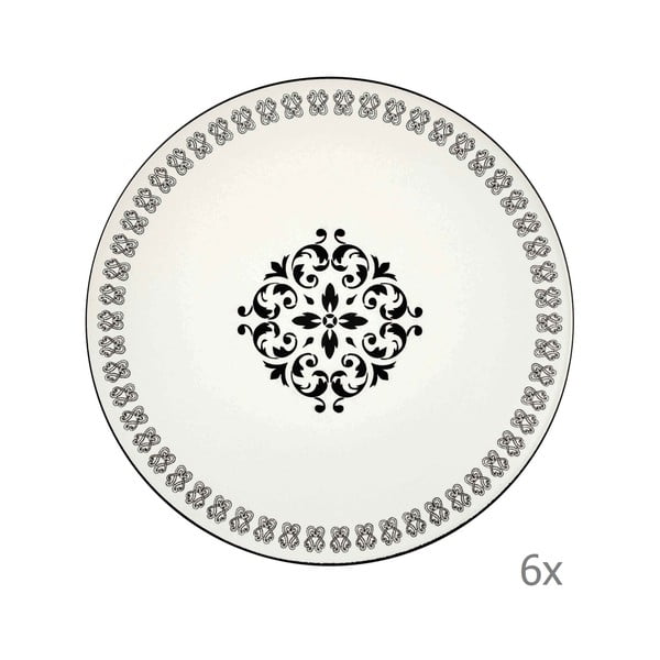 Set di 6 piatti in porcellana crema con ornamento nero Libre Rosette, ⌀ 26 cm - Mia