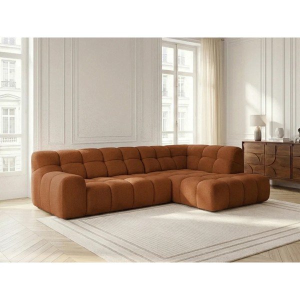 Divano angolare arancione allungabile/con movimento relax elettrico (con penisola a destra/a L) Andre – Bobochic Paris-image-3