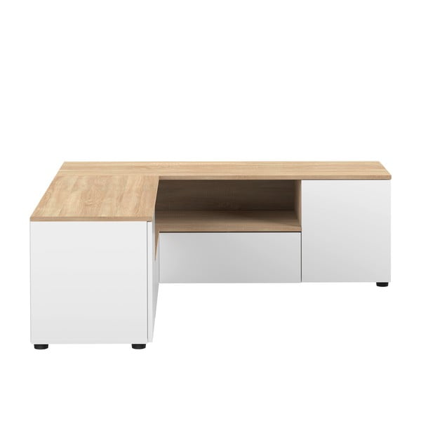 Tavolo TV in rovere decorato in bianco naturale 130x46 cm Angle - TemaHome-image-2