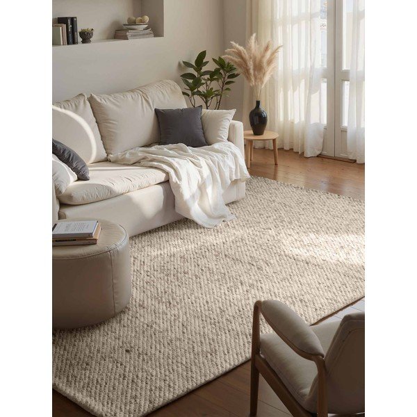 Tappeto beige/di colore naturale in lana tessuto a mano 140x200 cm Lyon Beans – Elle Decoration-image-1