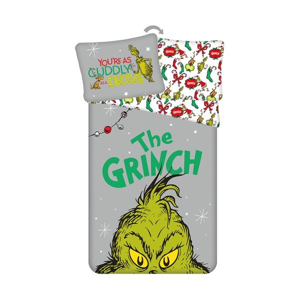 Set copripiumino e federa da bambini verde/grigio in cotone per letto singolo 200x140 cm Grinch – Jerry Fabrics