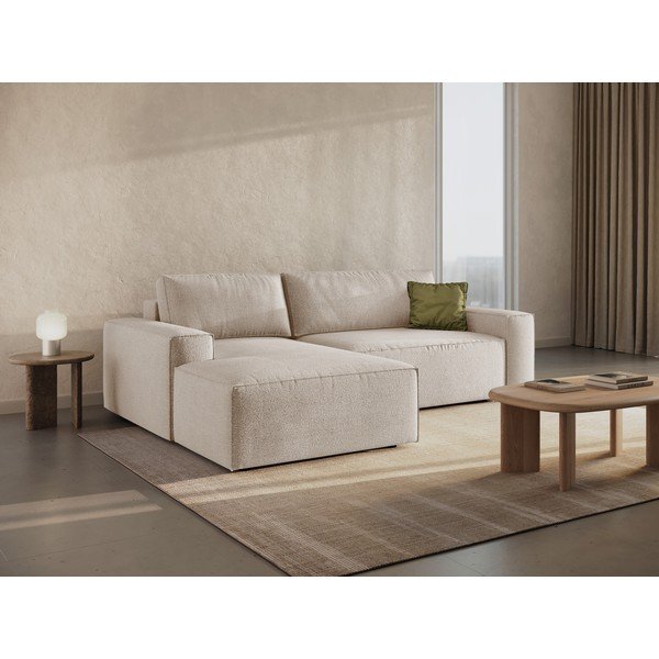 Divano letto in tessuto bouclé beige (angolo sinistro) Jodie - Micadoni Home-image-1