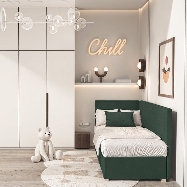 Letto da bambini con sponde verde scuro con contenitore con materasso incluso 90x200 cm Flexi – Ghado-image-1