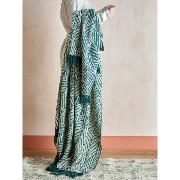 Coperta verde e beige in cotone riciclato 130x160 cm Ugento – Bloomingville-image-1