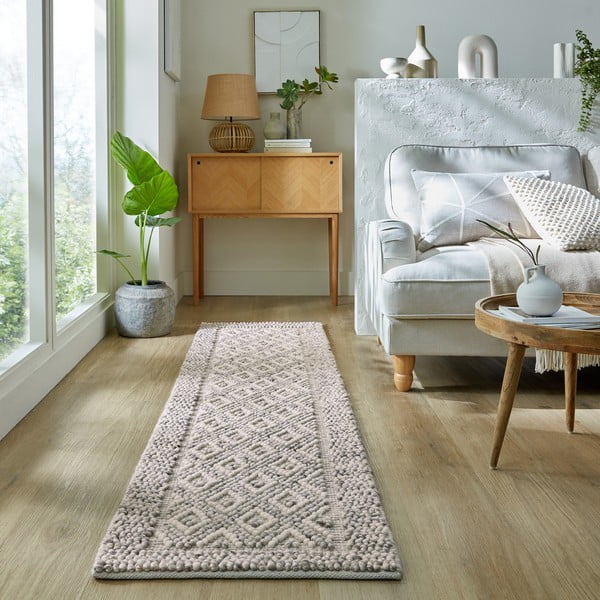 Passatoia grigio tessuta a mano in misto lana 60x230 cm Minerals Diamond - Flair Rugs-image-1